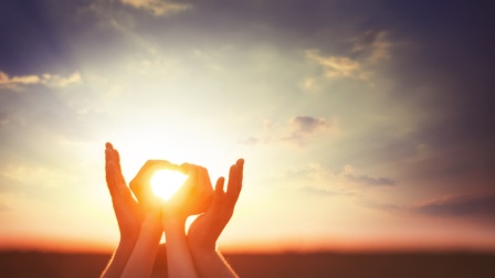 Two hands on sunsut.